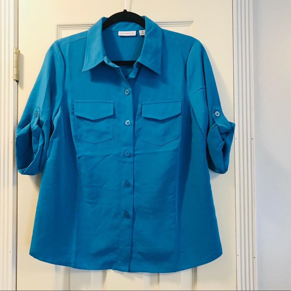 🔴 SUSAN GRAVER BLUE BD ROLLUP SLEEVE